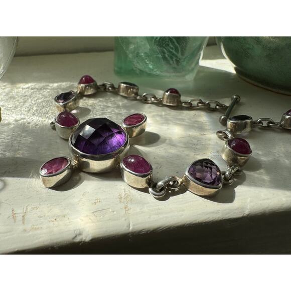 Amethyst Pink Tourmaline Indian Ruby Bracelet Adjustable 6" - 6.5" - Picture 4 of 8